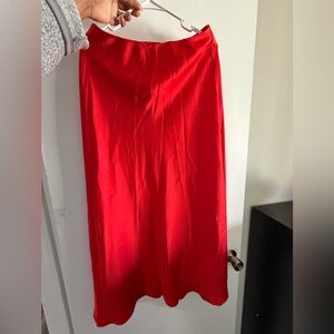 Red Women's Satin High Waisted Maxi Skirts Hidden Elasticized Waistband